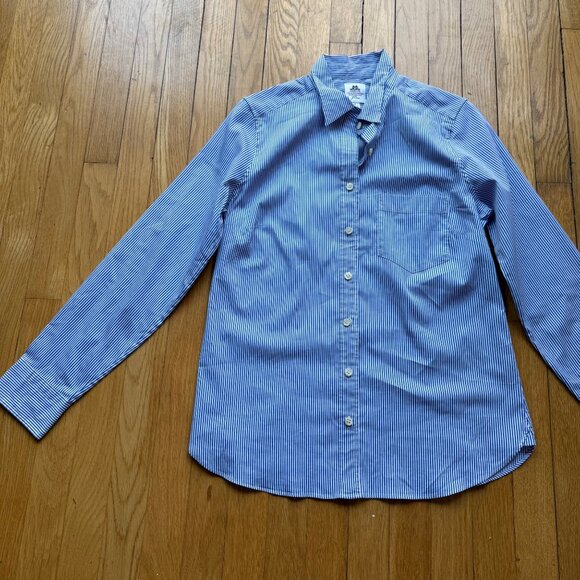 Thomas Mason J.Crew Size 8 Blue & White Stripe Long Sleeve Button-Up Dress Shirt - Picture 9 of 16